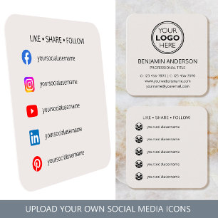 Contemporary Social Media Logo Off-White Modern Square Business Card