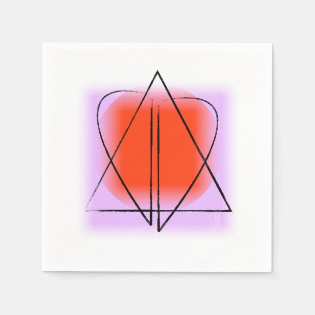 Contemporary Star of David/Heart Paper Cocktail Napkin (Front)