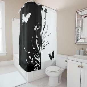 Contemporary striking Black and white nature inspi Shower Curtain