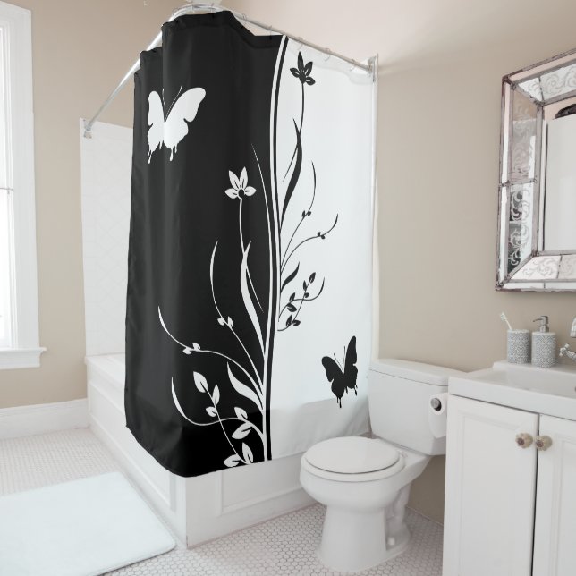 Contemporary striking Black and white nature inspi Shower Curtain (In Situ)