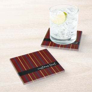 CONTEMPORARY STRIPE RICH RED VERTICAL LINES SCRIPT GLASS COASTER