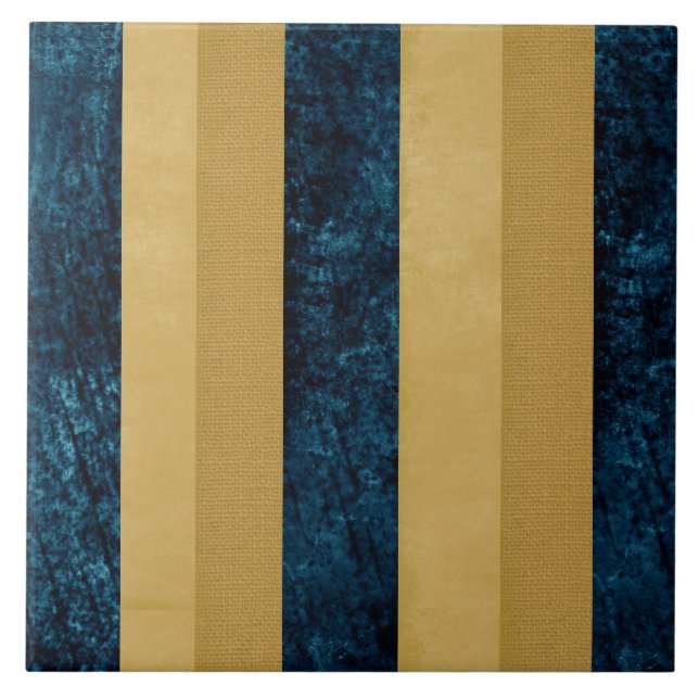 Contemporary Striped Royal Blue, Gold, Buttercream Tile (Front)