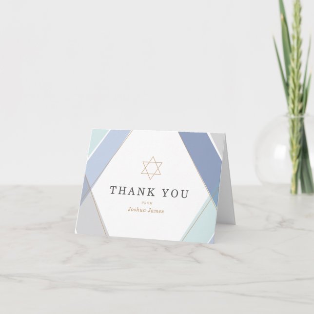 Contemporary Stripes Bar Mitzvah Thank You Card (Front)