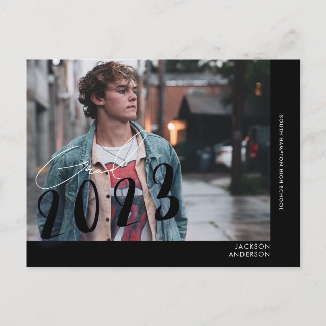 Contemporary Student Casual Photo Graduation Black Postcard (Front)
