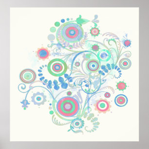 Contemporary Swirls and Flowers Art Poster Print