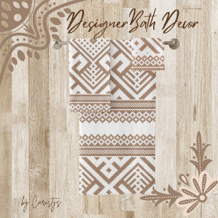 Contemporary Taupe, Linen, Brown Patterned  Bath Towel Set