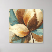 Contemporary Teal Green Rust Brown Abstract Floral