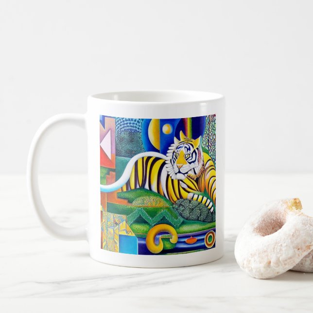 Contemporary Tiger Art - Eye-Catching Decor      Coffee Mug (With Donut)