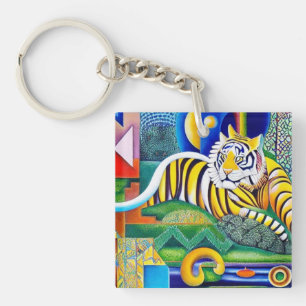 Contemporary Tiger Art - Eye-Catching Decor      Key Ring