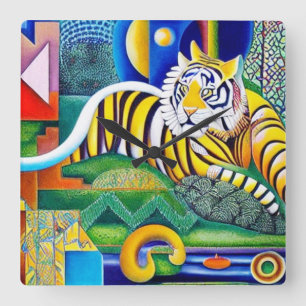 Contemporary Tiger Art - Eye-Catching Decor      Square Wall Clock