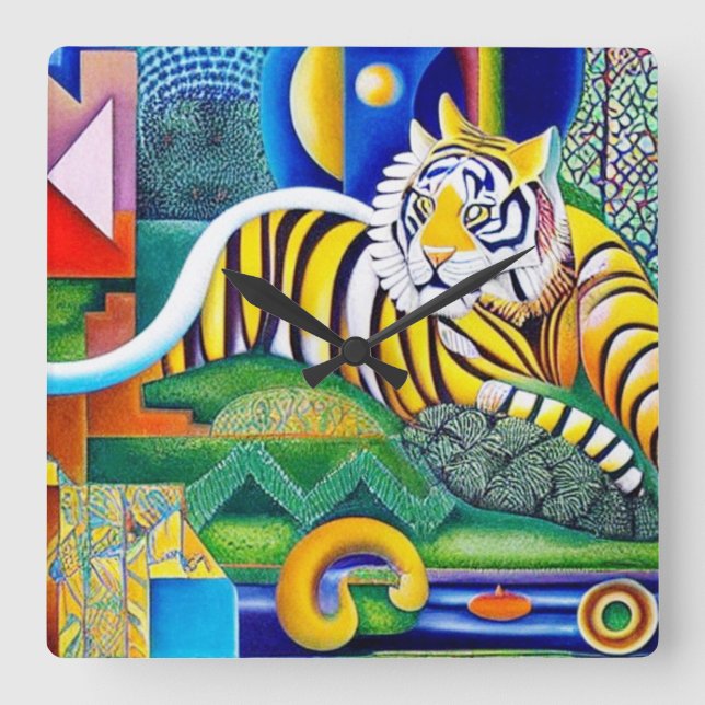 Contemporary Tiger Art - Eye-Catching Decor      Square Wall Clock (Front)