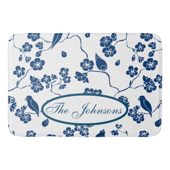 Contemporary Toile Birds & Florals Bath Mat (Front)