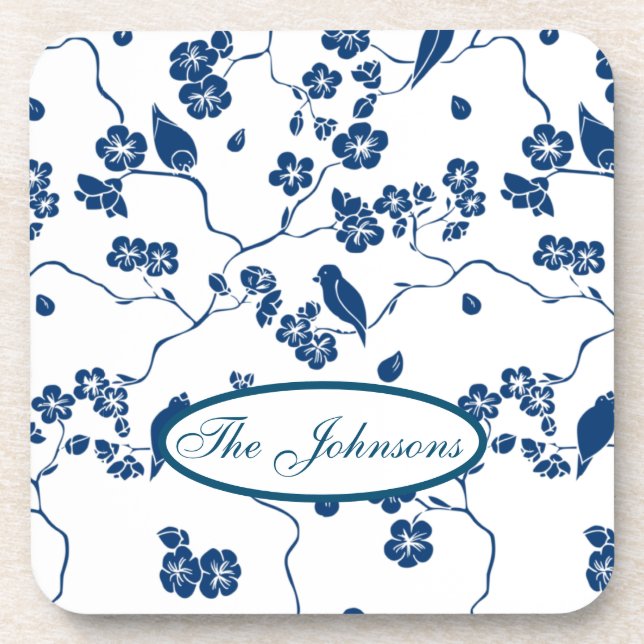 Contemporary Toile Birds & Florals Coaster (Front)