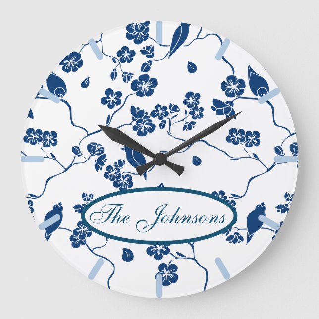 Contemporary Toile Birds & Florals Large Clock (Front)