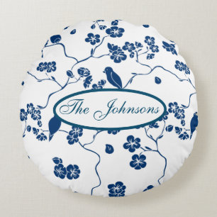 Contemporary Toile Birds & Florals Round Cushion