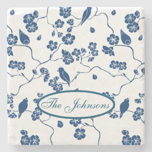 Contemporary Toile Birds & Florals Stone Coaster