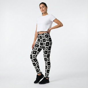 Contemporary Trendy Black & White Squares Pattern Leggings