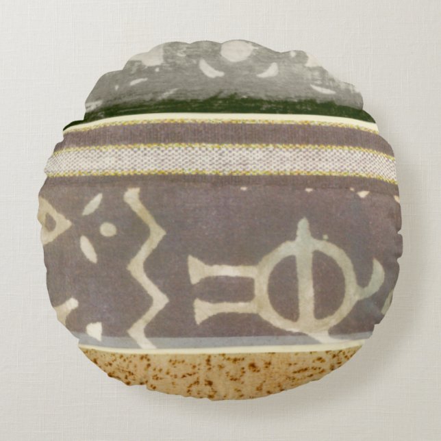Contemporary Tribal Pattern Painting Round Cushion (Front)