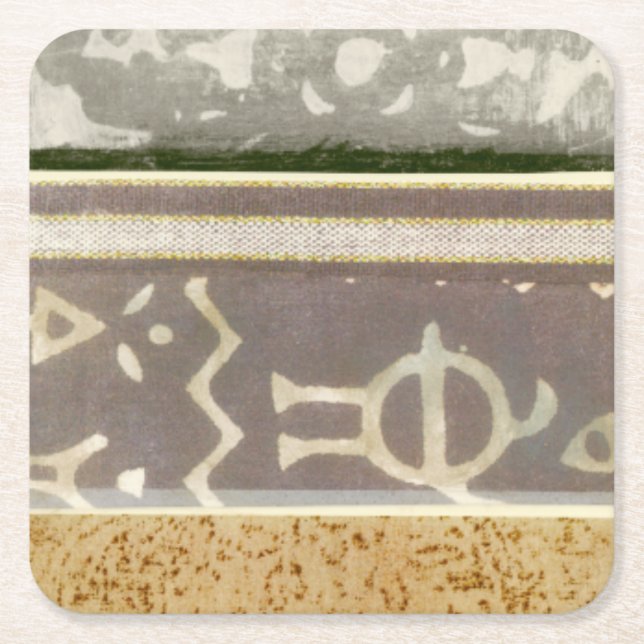 Contemporary Tribal Pattern Painting Square Paper Coaster (Front)