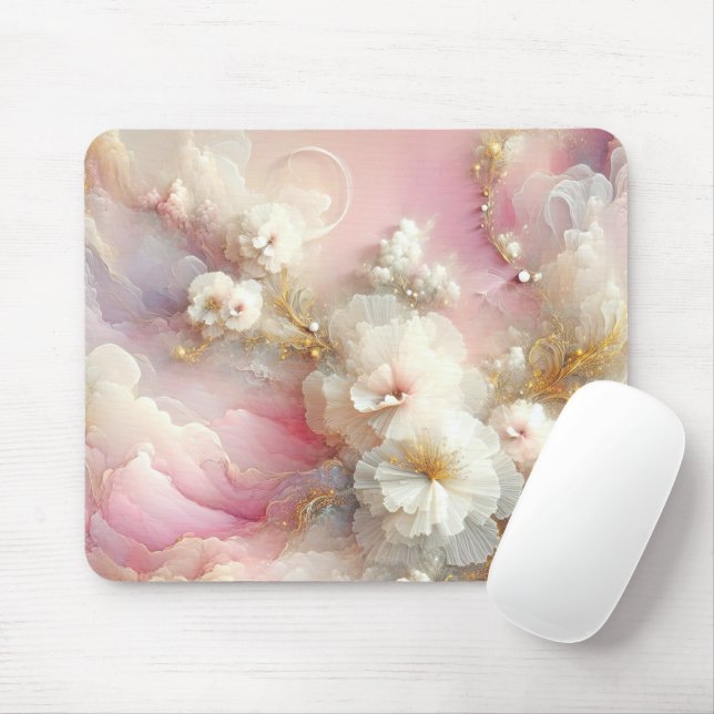 Contemporary Tulle Floral Abstract Mouse Pad (With Mouse)