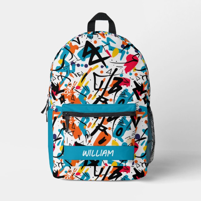 Contemporary Urban Style Graffiti Print Backpack (Front)