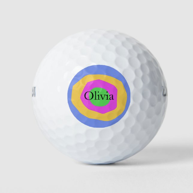 Contemporary Vibrant Design Custom Name Golf Balls (Front)