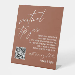 Contemporary Virtual Tip Jar QR Code Terracotta Pedestal Sign