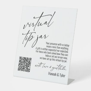 Contemporary Virtual Tip Jar QR Code White Pedestal Sign