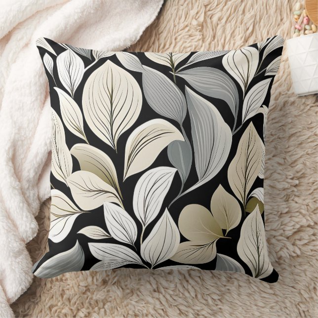 Contemporary Waldorf Leaf Pattern White Beige Grey Cushion (Blanket)