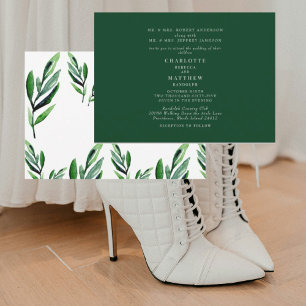 Contemporary Watercolor Foliage Green Wedding Invitation
