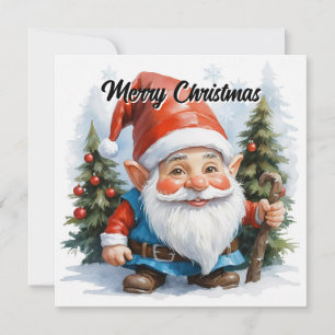 Contemporary Watercolor Gnome - Trendy Whimsical  Holiday Card