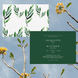 Contemporary Watercolor Green No Parents Wedding Invitation