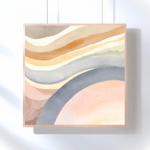 Contemporary Waves   Neutral Modern Watercolor Poster
