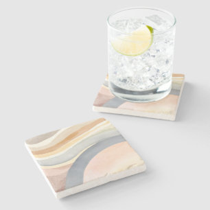 Contemporary Waves Neutral Modern Watercolor Stone Coaster