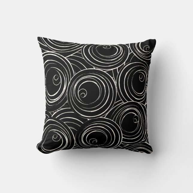 Contemporary White Circles on Black MoJo Pillow (Front)