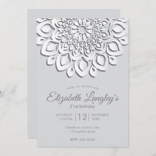 Contemporary White Paper Cut Mandala Birthday Invitation