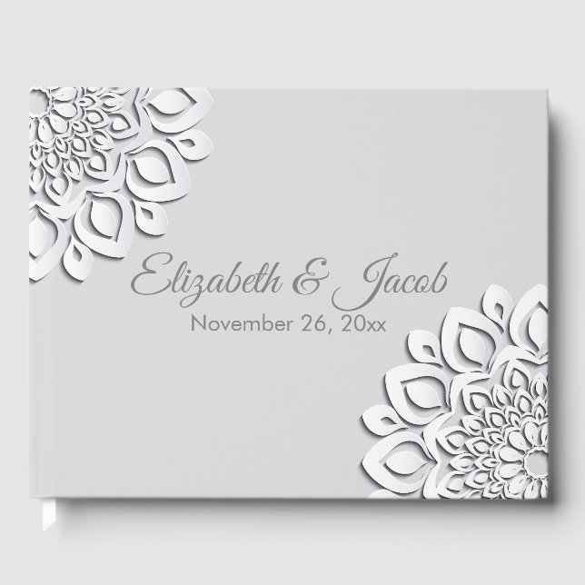 Contemporary White Paper Cut Mandala Guest Book (Front)
