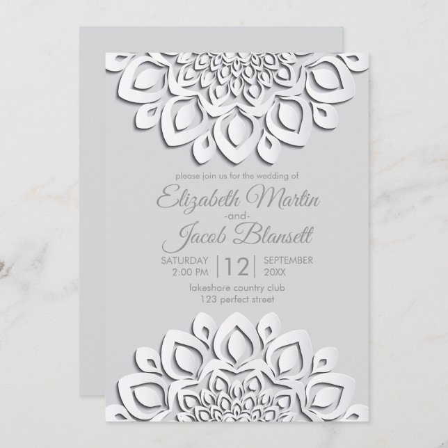 Contemporary White Paper cut Mandala Wedding Invitation (Front/Back)