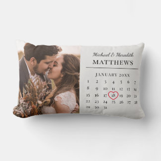 Contemporary White Wedding Calendar Newly Weds Lumbar Cushion