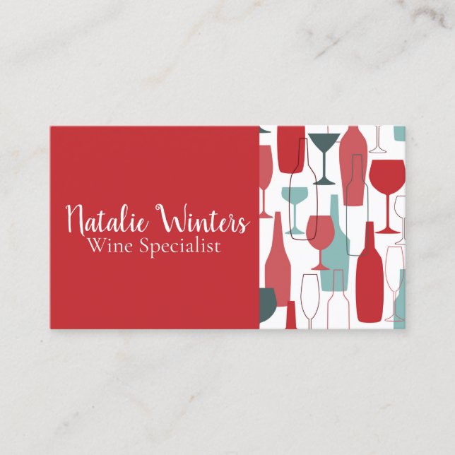 Contemporary Wine Bottles and Glasses Pattern Business Card (Front)