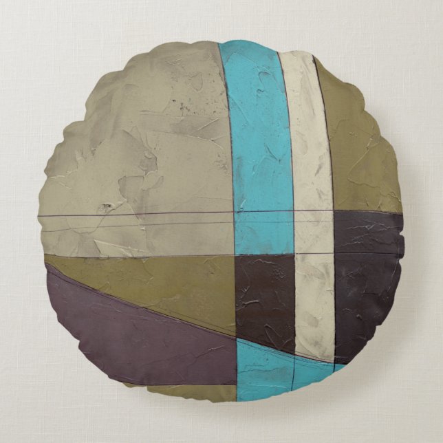Contemporay Minimalist Painting with Deep Colour Round Cushion (Front)