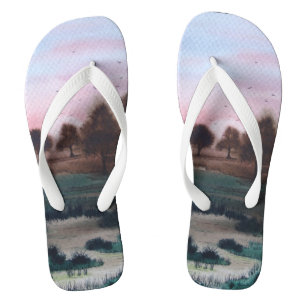 contempory abstract sunset design colourful jandals