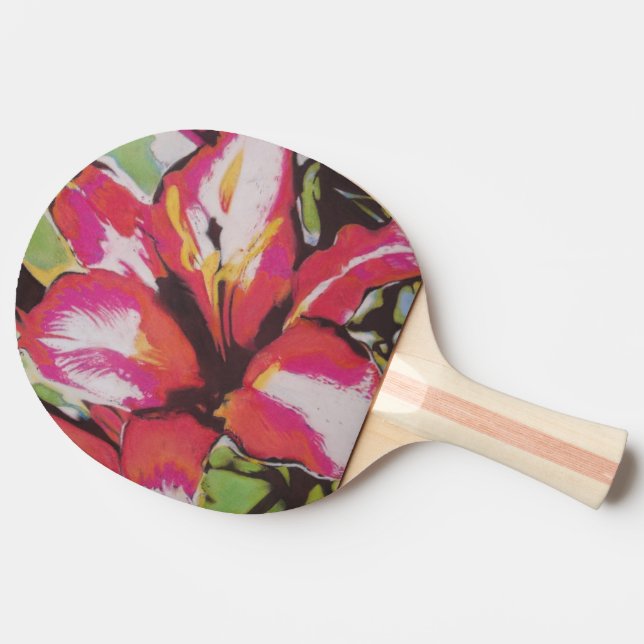 contempory and colourful abstract red flower ping pong paddle (Side)