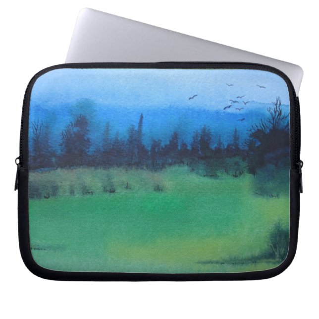 contempory spooky woodland green and black laptop sleeve (Front)