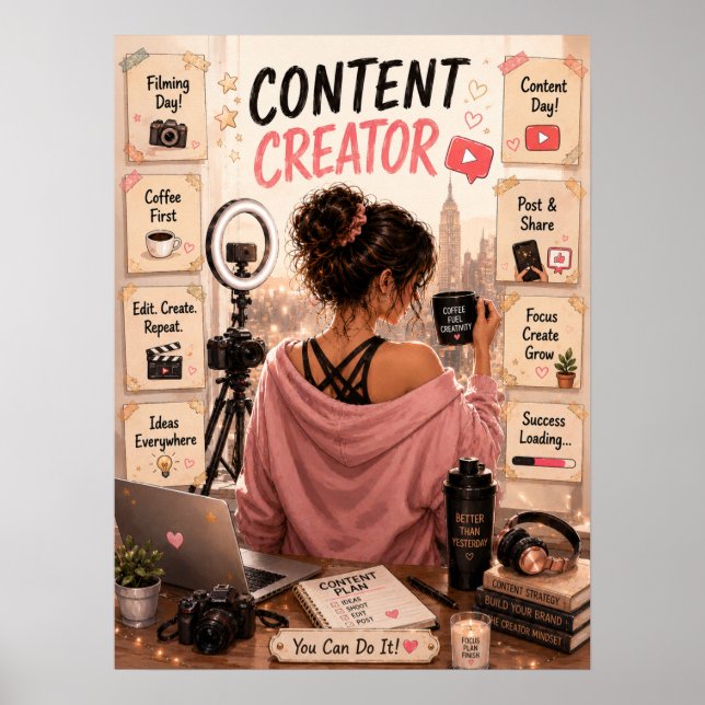 Content Creator Life Poster | Creator Room Wall Ar (Front)