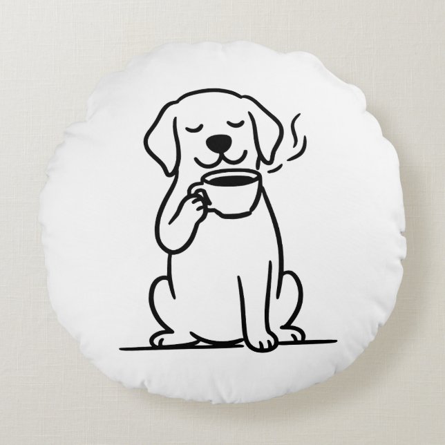 Content Dog Coffee Mood Round Cushion (Front)