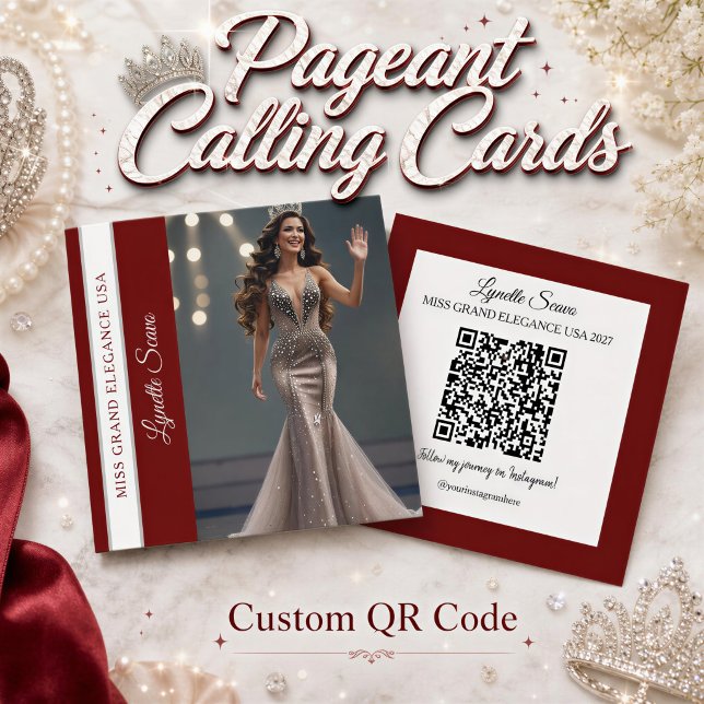 Contestant Calling Card QR Code Sash Business Card (Pageant queen sash calling cards featuring your custom text and photo. Add your social media QR code)