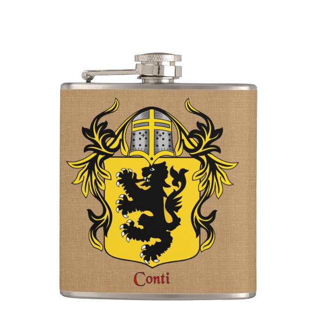 Conti Heraldic Shield with Helm and Mantle Hip Flask (Front)