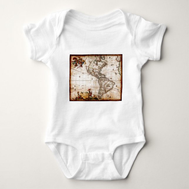 Continent of America Old Map Baby Bodysuit (Front)