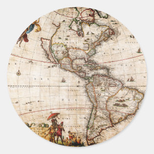 Continent of America Old Map Classic Round Sticker